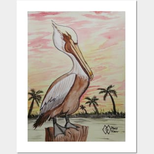 Pelican at Sunset Posters and Art